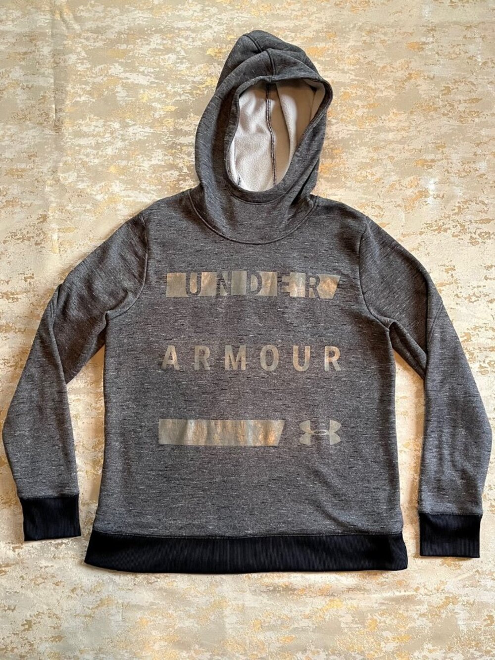 Under Armour Hoodie Loose ColdGear Womens Medium Gray Logo Fleece Sweatshirt